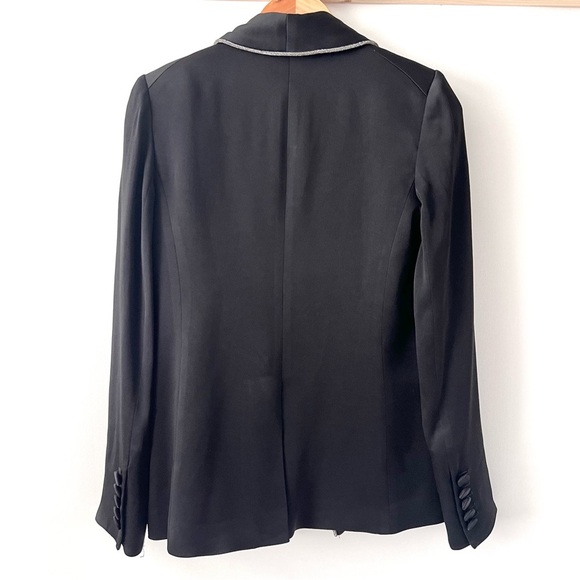 VERONICA BEARD | Jagger Crystal Embellished Piping Black Satin Dickey Jacket 4 - Picture 6 of 11